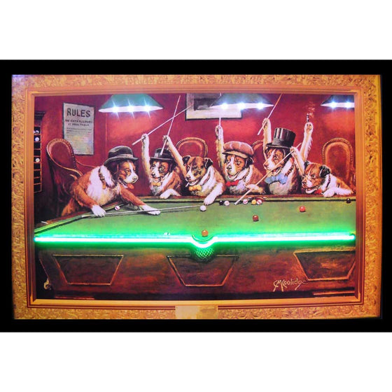 DOGS PLAYING POOL NEON/LED PICTURE 36x24x1 in - Man Cave Boutique