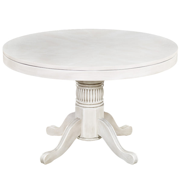 2 in 1 Poker & Dining Table - Round 48"D X 30"H Antique White Finish - Man Cave Boutique