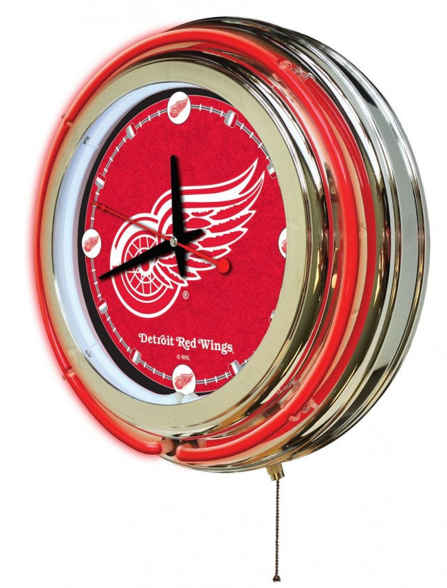 15" Detroit Red Wings ® Logo Neon-Accented Clock - Man Cave Boutique