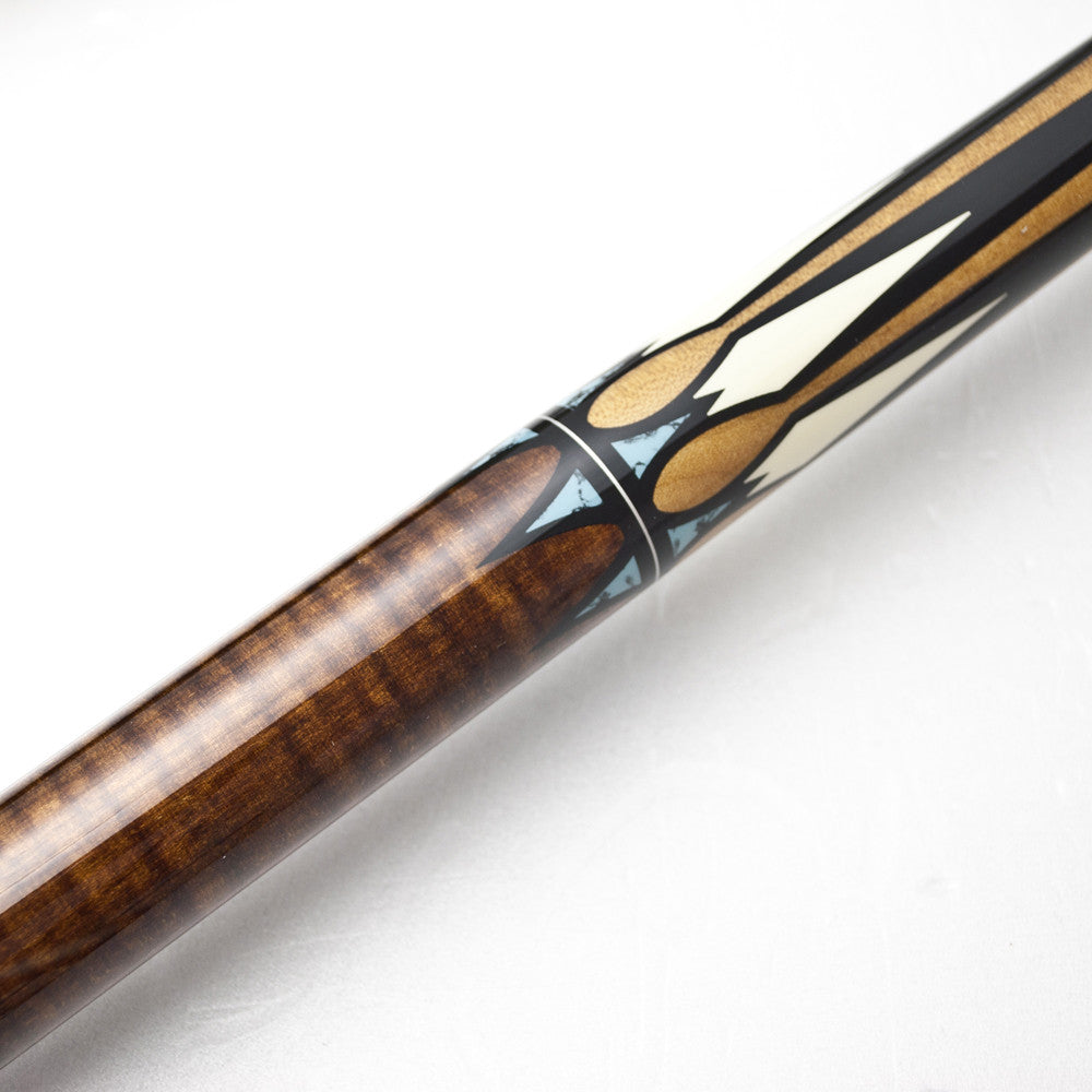 RAID Pool Cue Brown/Black Stained Curly Maple Handle With Decals - Man Cave Boutique