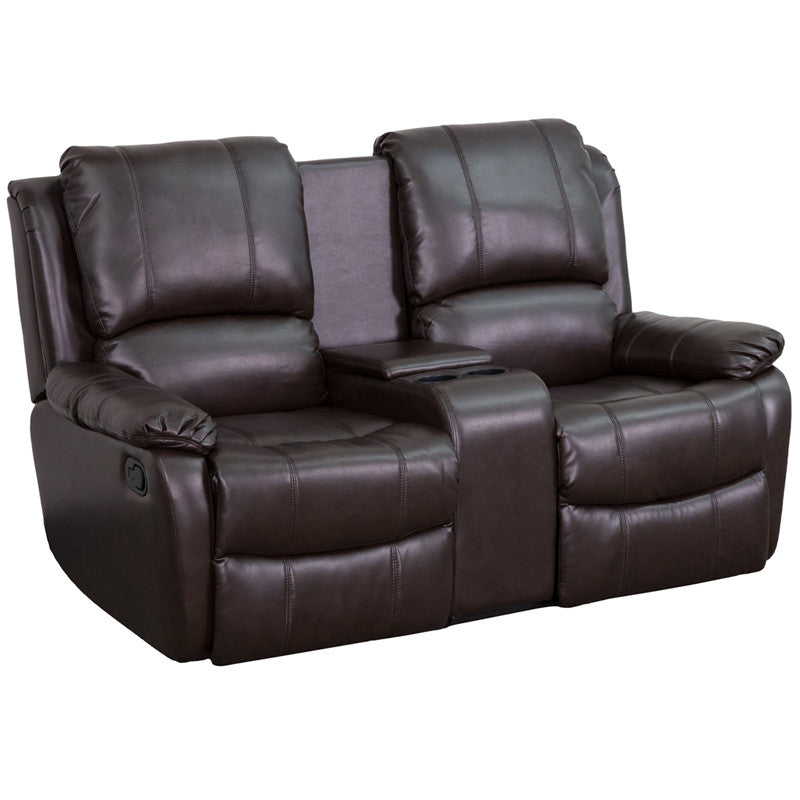 2-SEAT Recliner Pillow Back Brown Leather Theater Seating - Man Cave Boutique