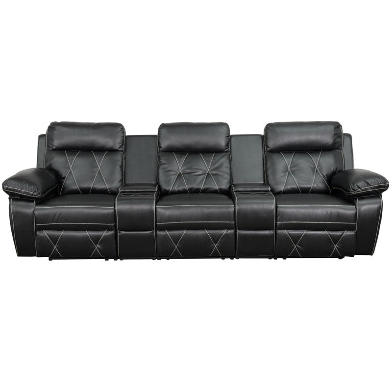 3-SEAT Reclining Black Leather Theater Seating Unit with Cup Holders - Man Cave Boutique