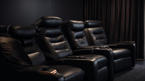 Man Cave 4-SEAT RECLINING BLACK LEATHER THEATER SEATING UNIT