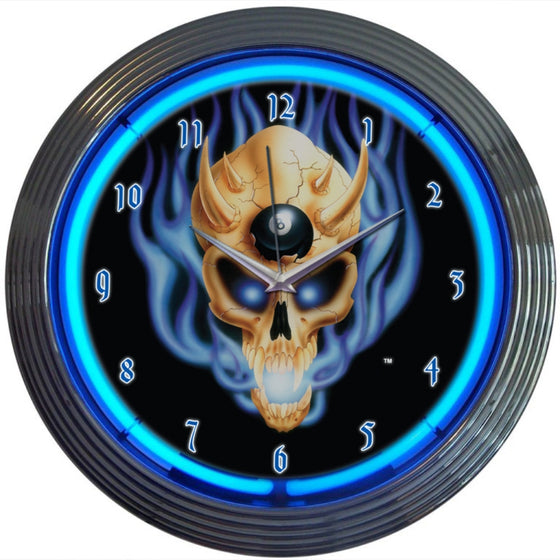 8 Ball Skull Neon Clock 15x15x3 - Man Cave Boutique