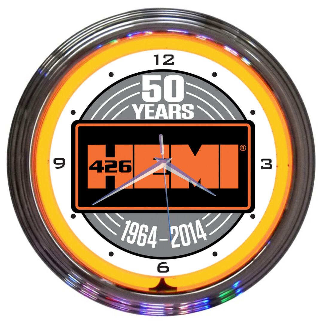 Mopar 426 Hemi 50th Anniversary Neon Wall Clock - 15" - Man Cave Boutique