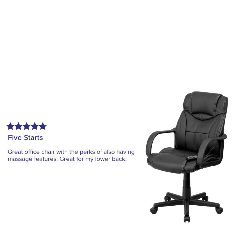 Mid-Back Ergonomic Massaging Black LeatherSoft Executive Swivel Office Chair with Arms - Man Cave Boutique