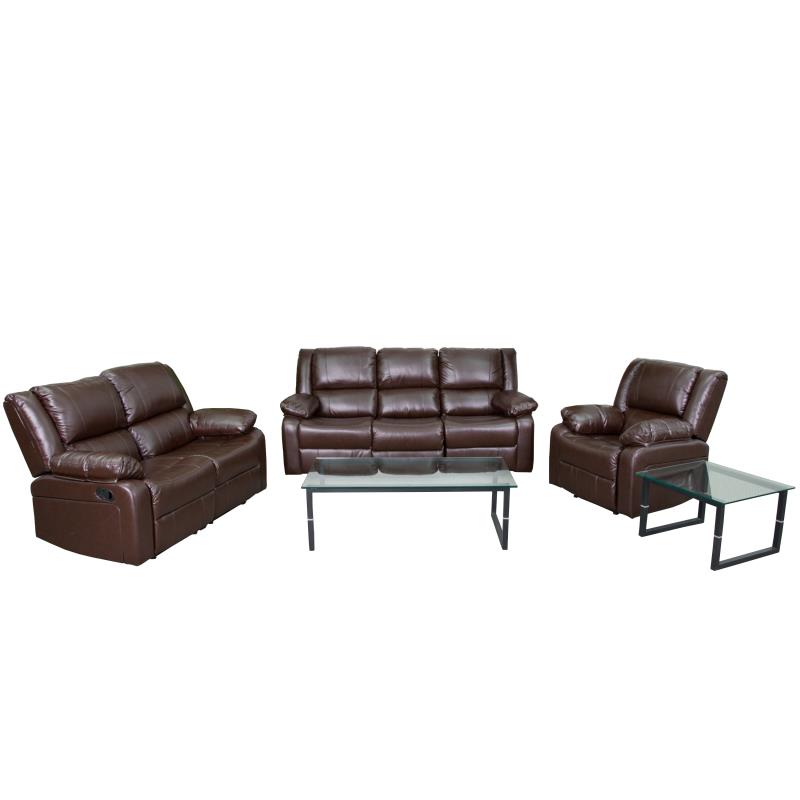 Brown LeatherSoft Reclining Sofa Set - 3 Piece - Man Cave Boutique