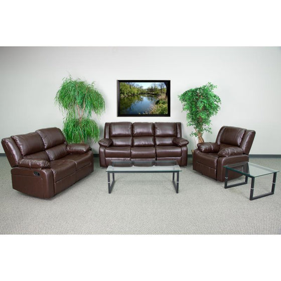 Brown LeatherSoft Reclining Sofa Set - 3 Piece - Man Cave Boutique