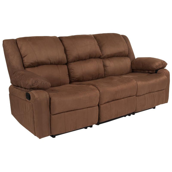 Chocolate Brown Microfiber Sofa with Two Built-In Recliners - Man Cave Boutique