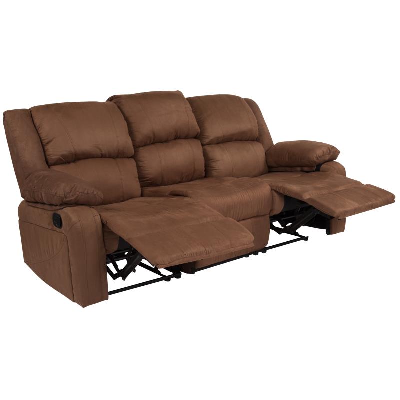 Chocolate Brown Microfiber Sofa with Two Built-In Recliners - Man Cave Boutique