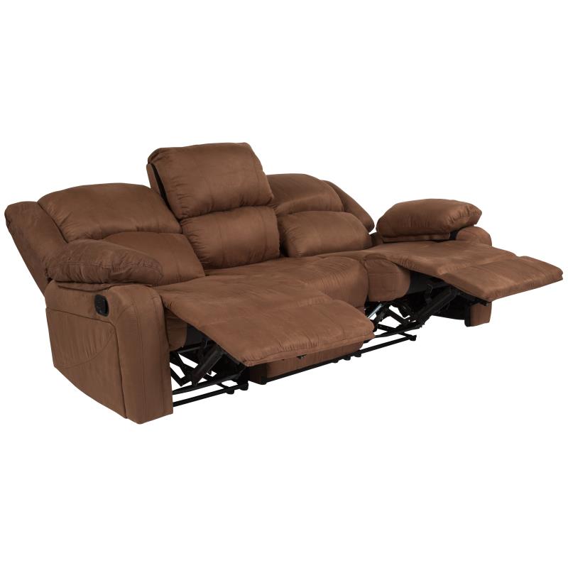 Chocolate Brown Microfiber Sofa with Two Built-In Recliners - Man Cave Boutique