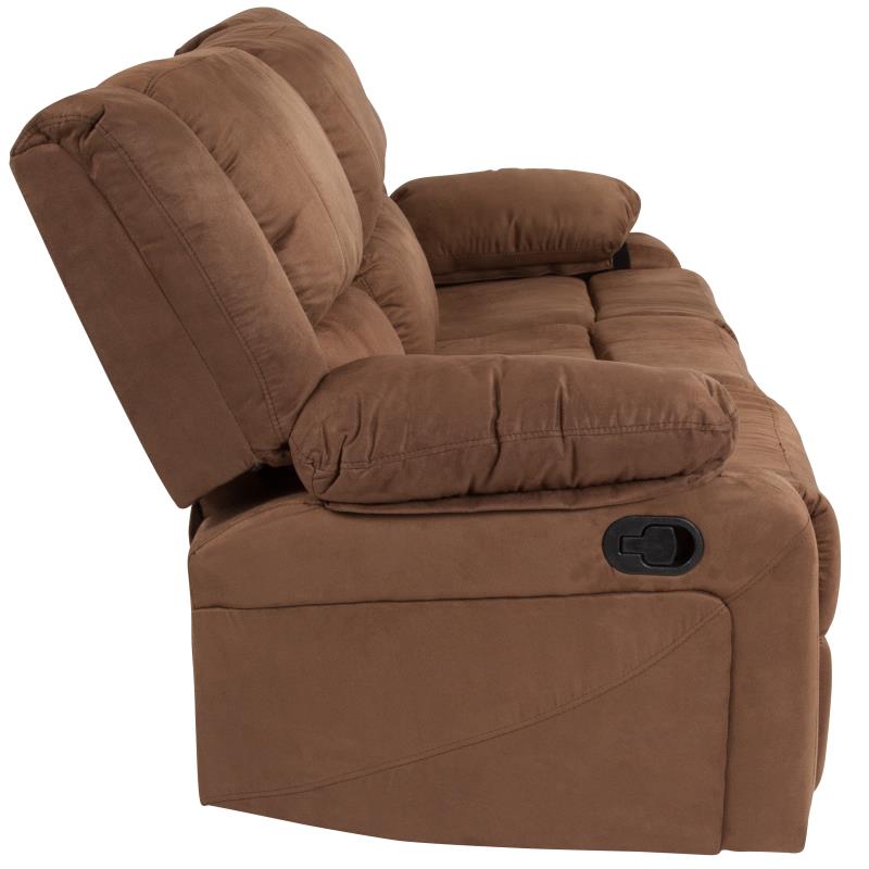 Chocolate Brown Microfiber Sofa with Two Built-In Recliners - Man Cave Boutique