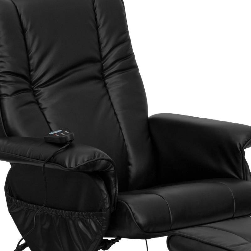 Massaging Heat Controlled Adjustable Recliner and Ottoman with Wrapped Base in Black LeatherSoft - Man Cave Boutique