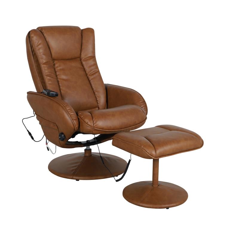 Massaging Multi-Position Plush Recliner with Side Pocket and Ottoman - Brown LeatherSoft - Man Cave Boutique