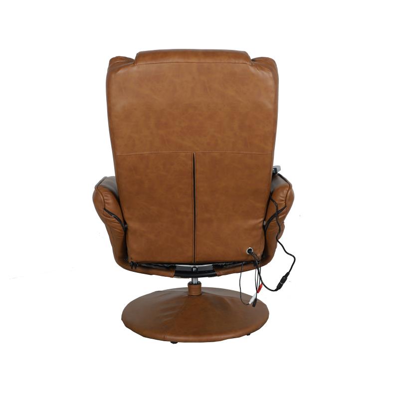 Massaging Multi-Position Plush Recliner with Side Pocket and Ottoman - Brown LeatherSoft - Man Cave Boutique