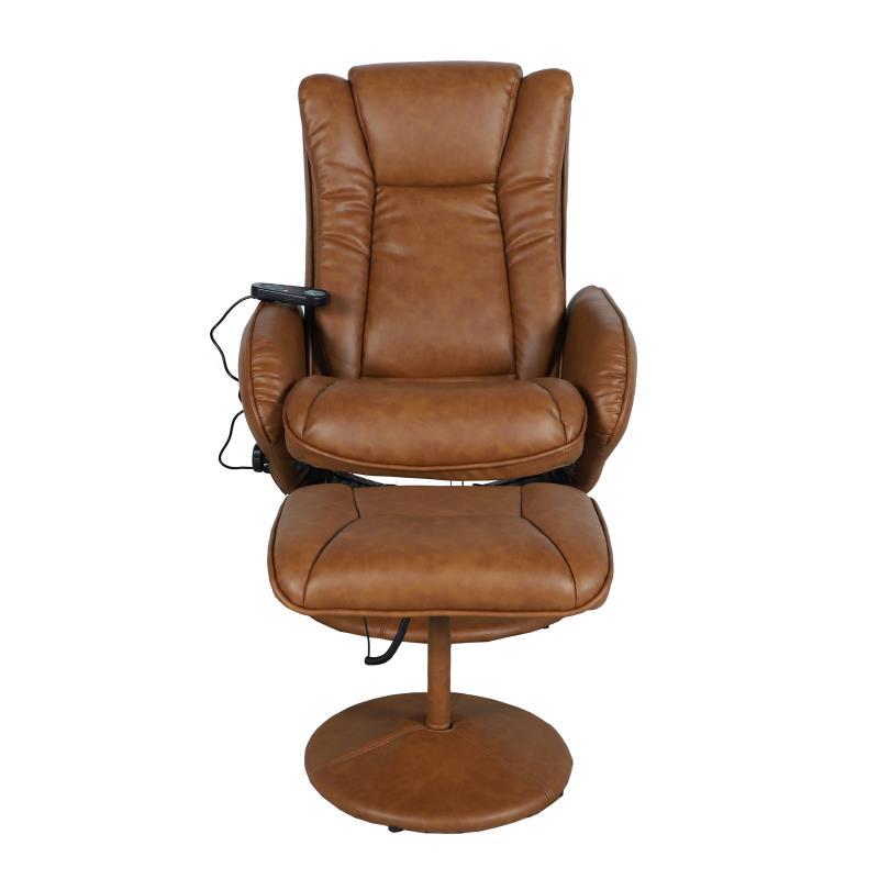 Massaging Multi-Position Plush Recliner with Side Pocket and Ottoman - Brown LeatherSoft - Man Cave Boutique