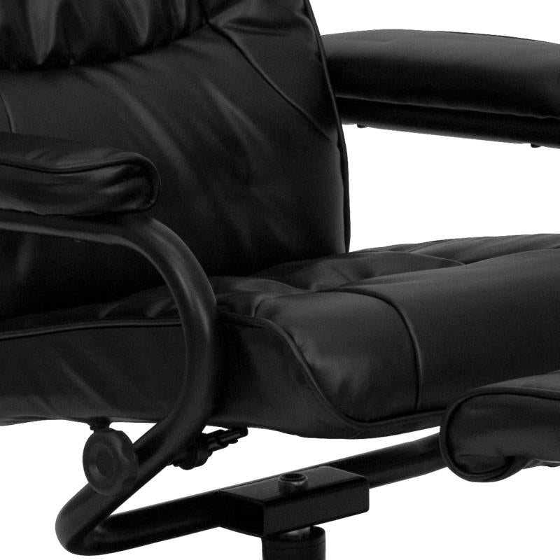 Contemporary Multi-Position Recliner and Ottoman with Wrapped Base in Black LeatherSoft - Man Cave Boutique