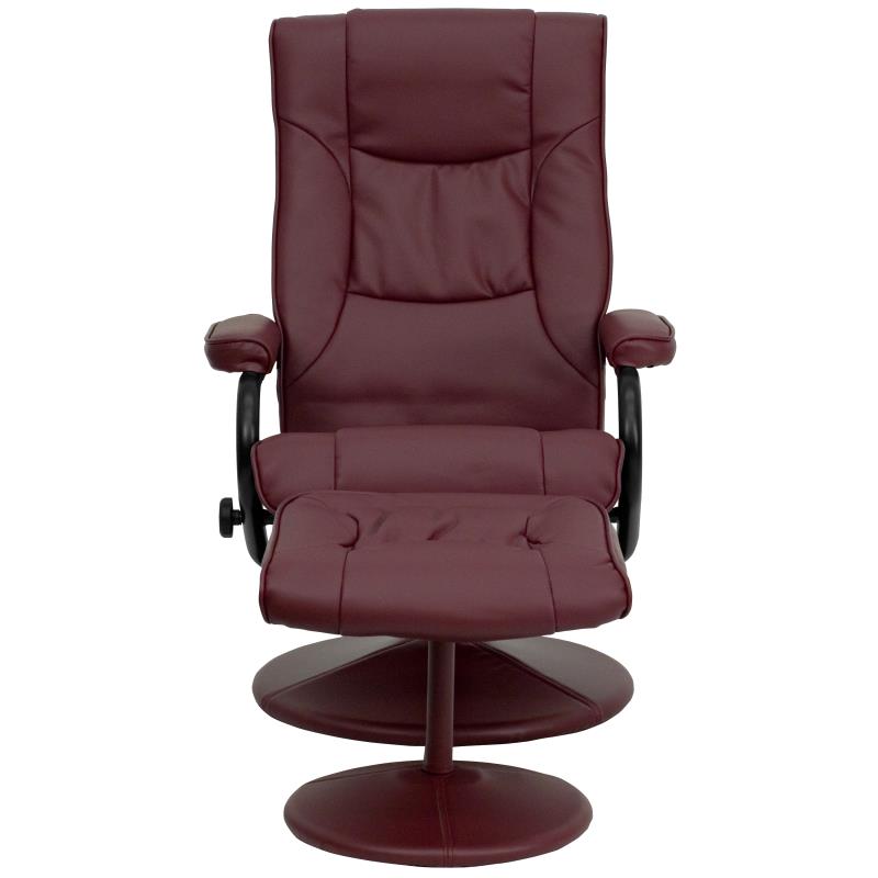 Contemporary Multi-Position Recliner and Ottoman with Wrapped Base in Burgundy LeatherSoft - Man Cave Boutique