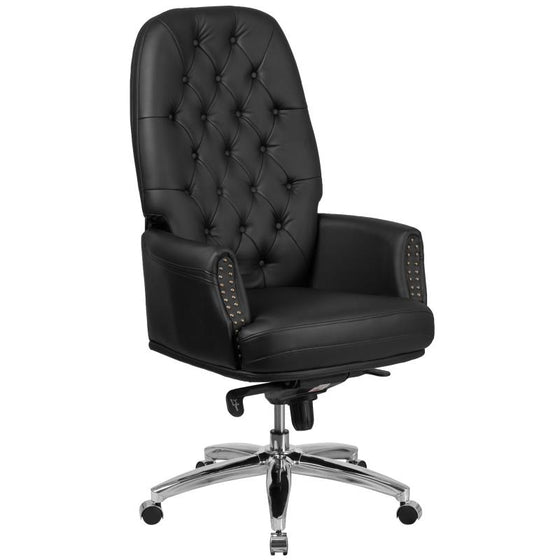 High Back Traditional Tufted Black Leather Multifunction Executive Swivel Ergonomic Office Chair with Arms - Man Cave Boutique