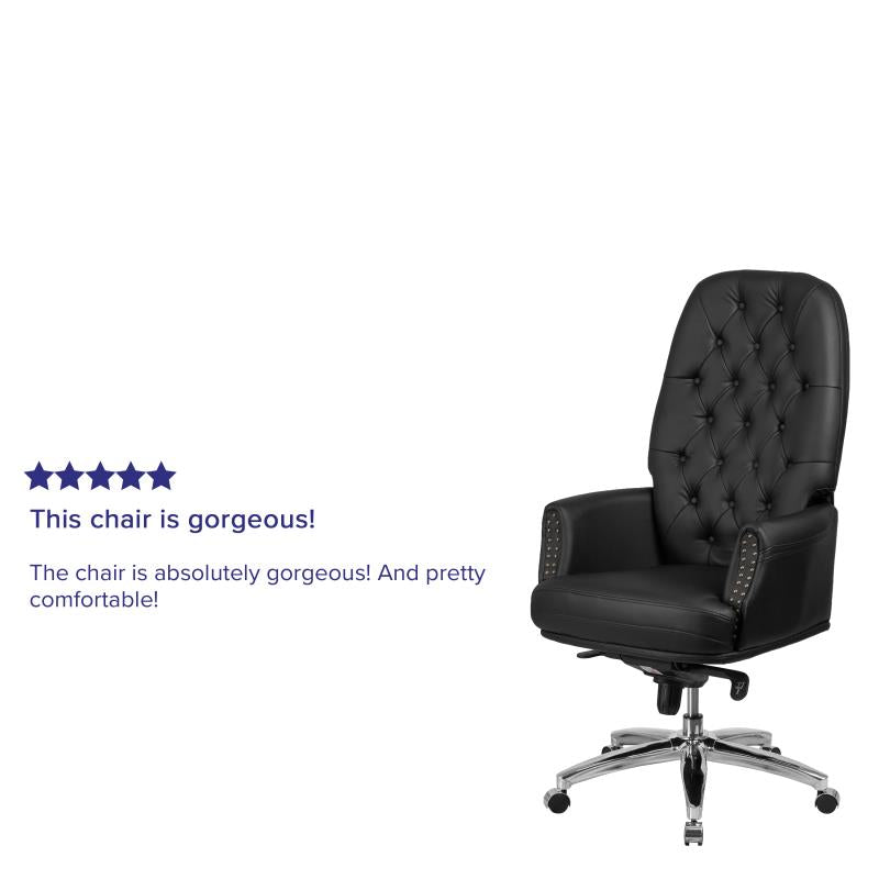 High Back Traditional Tufted Black Leather Multifunction Executive Swivel Ergonomic Office Chair with Arms - Man Cave Boutique