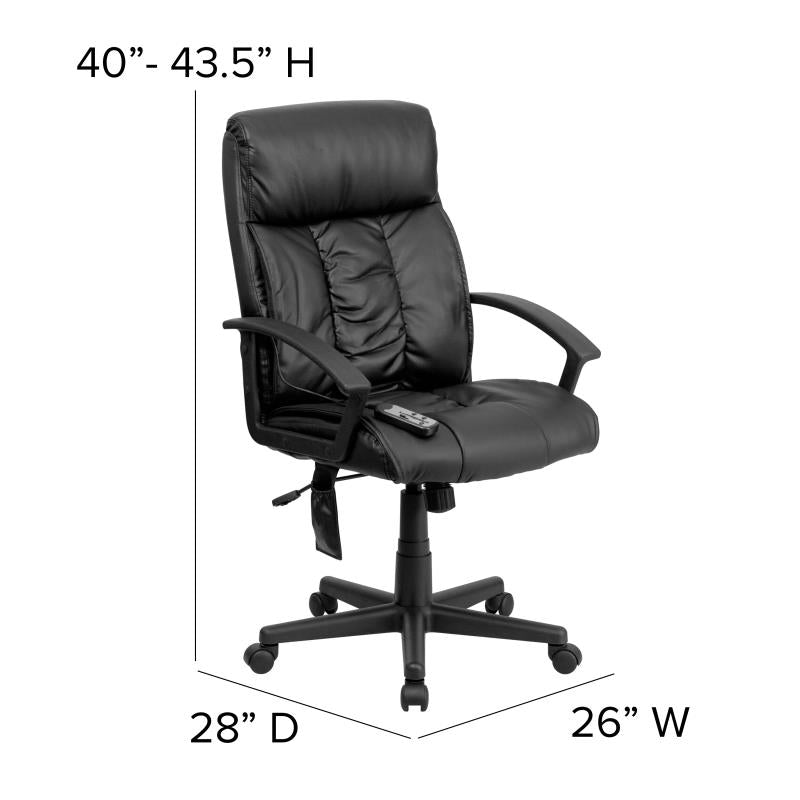 High Back Ergonomic Massaging Black LeatherSoft Executive Swivel Office Chair with Side Remote Pocket and Arms - Man Cave Boutique