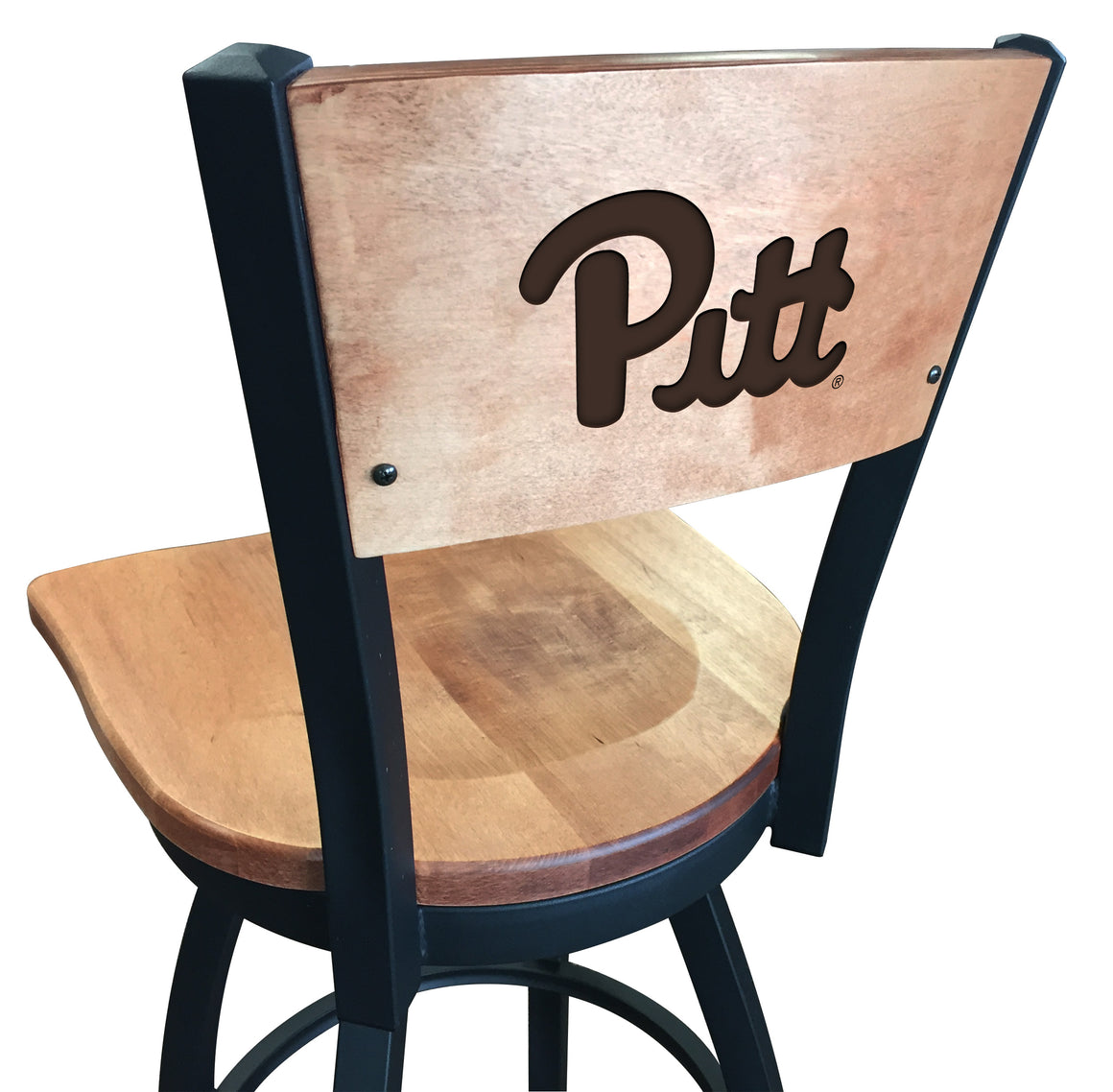 University of Pittsburgh Logo Laser Engraved Wood Bar Stool - Man Cave Boutique