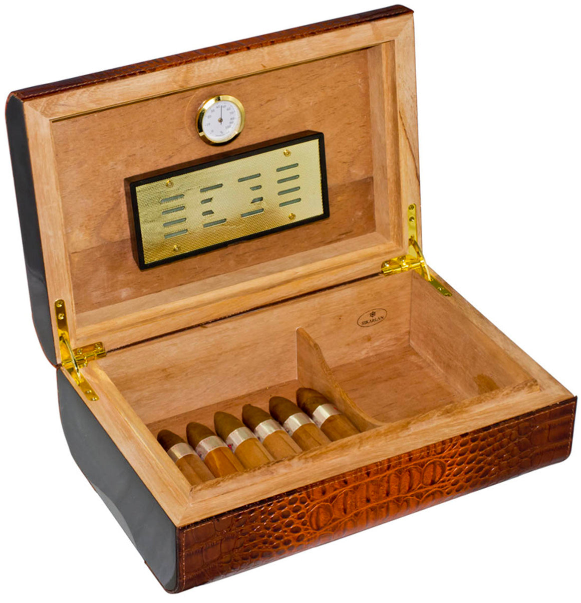 Brown Crocodile Leather Cigar Humidor - Holds 25 CIGARS - Man Cave Boutique