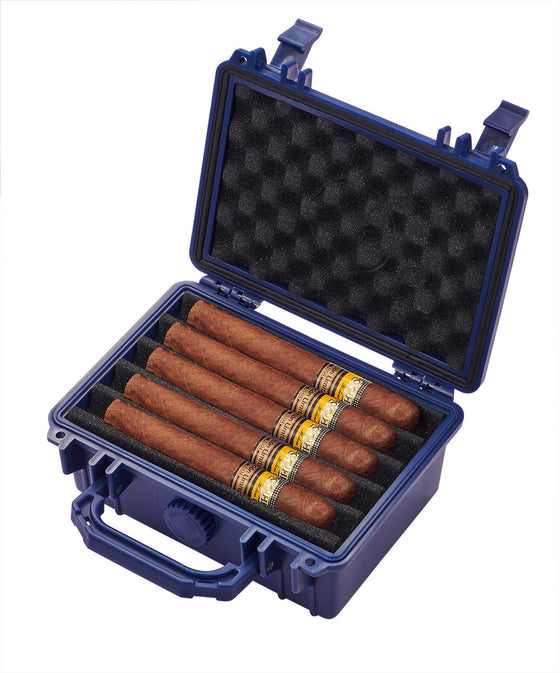 Travel Cigar Humidor Hard Indigo Blue Plastic Travel Humidor - 15 Cigars - Man Cave Boutique
