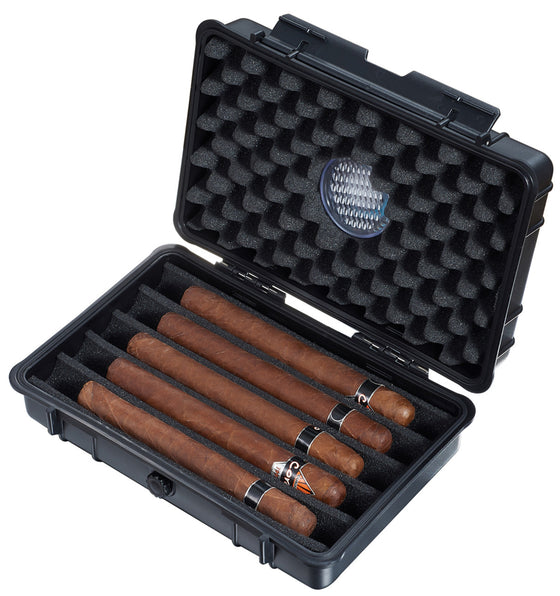 Travel Cigar Humidor Hard Black Plastic - 5 Cigars - Man Cave Boutique