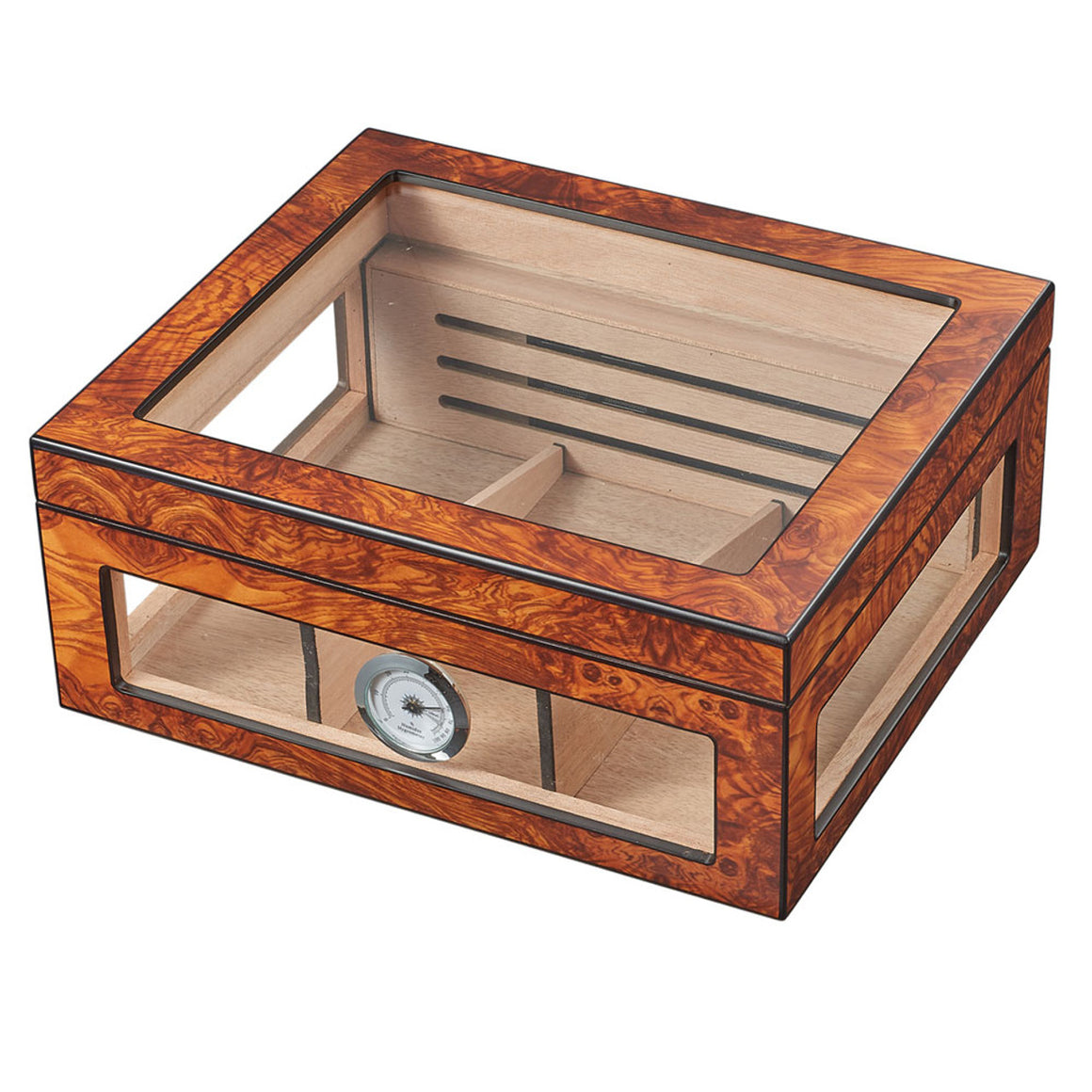 Cigar Humidor Lorenzo See-Thru Glass Top - Holds Up To 75 Cigars - Man Cave Boutique