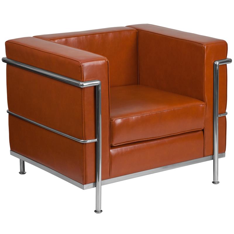 HERCULES Regal Series Contemporary Cognac LeatherSoft Chair with Encasing Frame - Man Cave Boutique