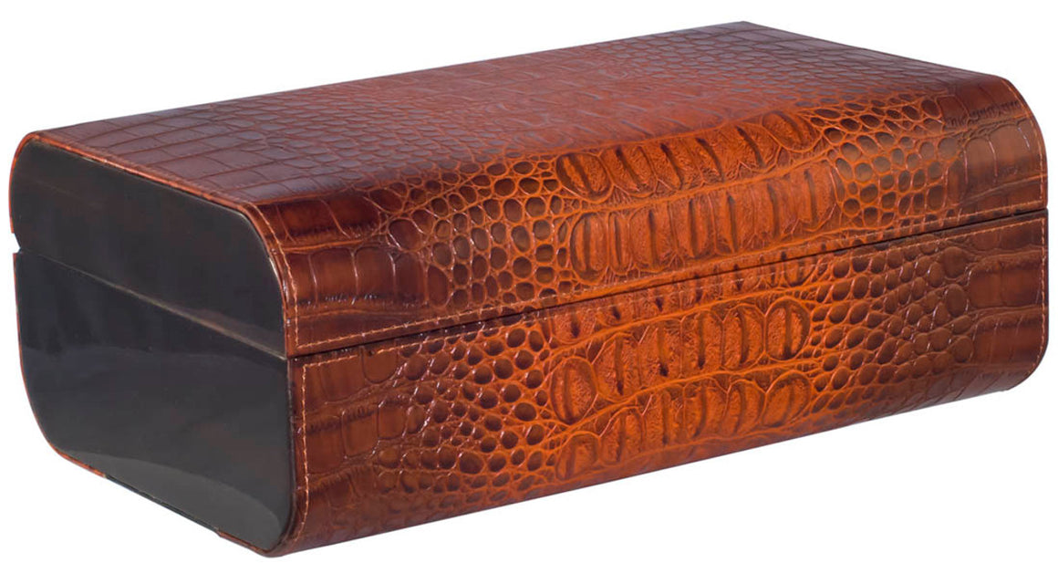 Brown Crocodile Leather Cigar Humidor - Holds 25 CIGARS - Man Cave Boutique