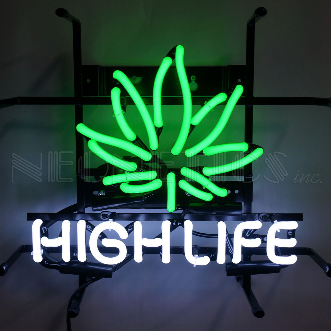 HIGH LIFE with Leaf Premium Junior Neon Sign on Grid 18"x14" - Man Cave Boutique