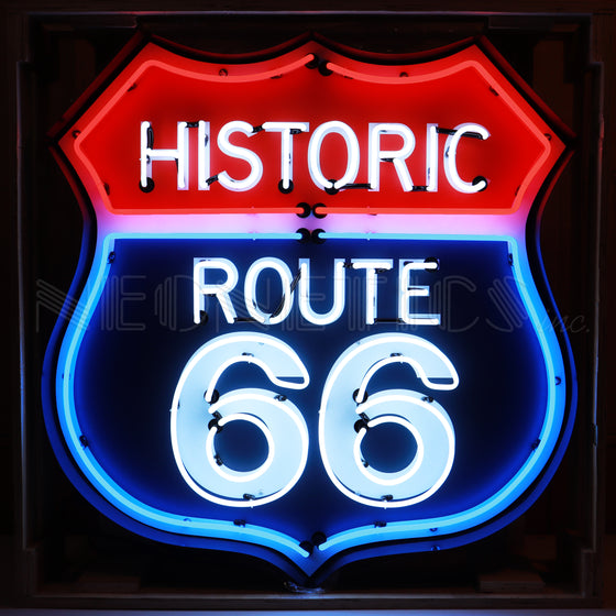 HISTORIC ROUTE 66 NEON Sign in Shaped Steel Can - Man Cave Boutique