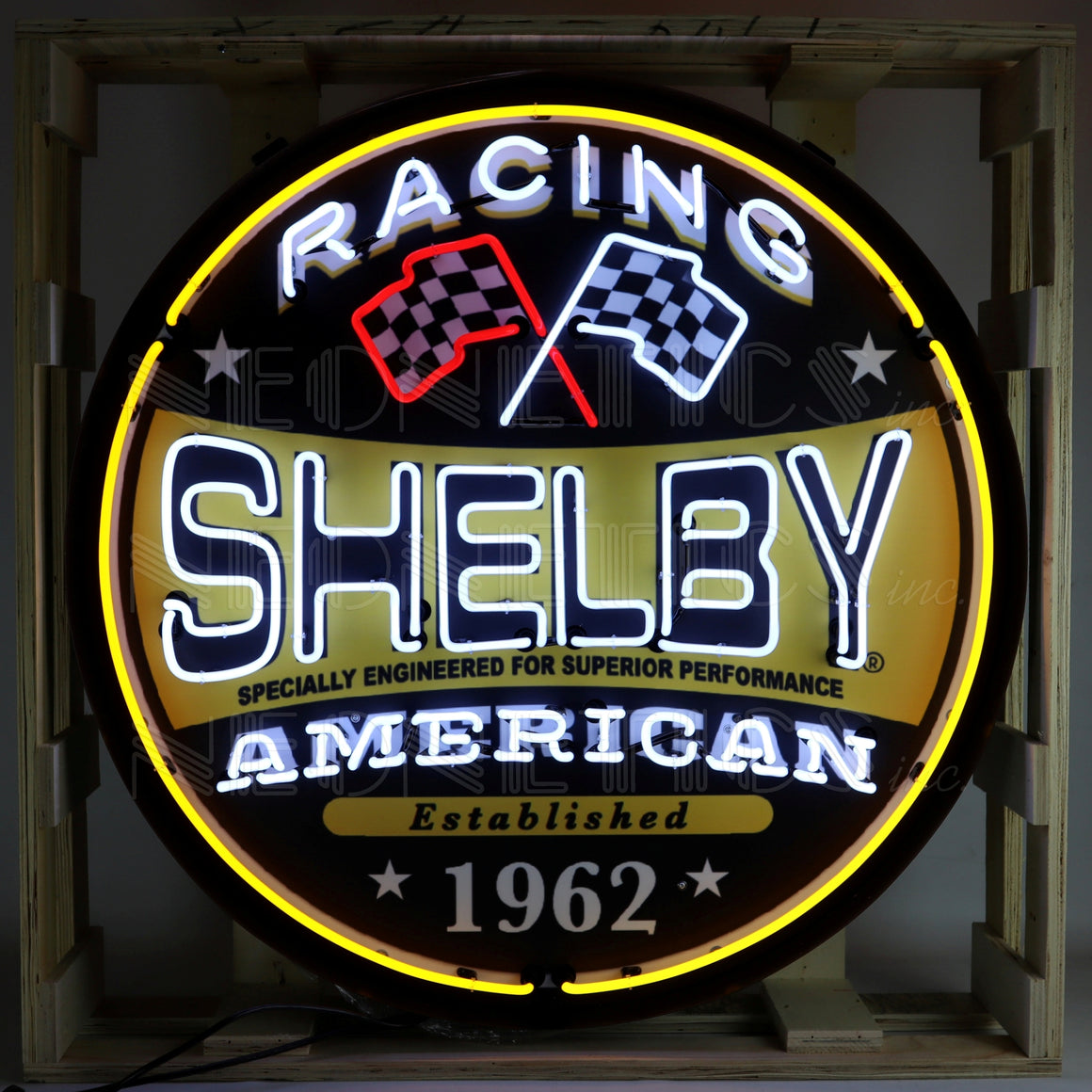 SHELBY RACING Round Neon Sign In 36" Steel Can - Man Cave Boutique
