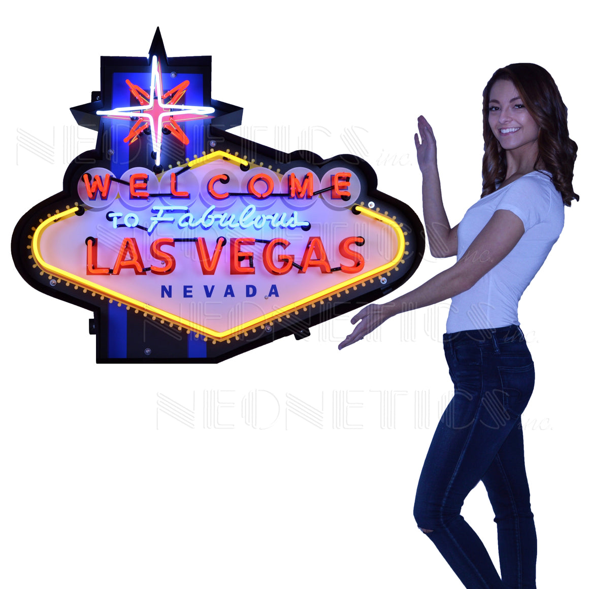 FABULOUS LAS VEGAS Neon Sign In Shaped Steel Can 39"W x 33"H - Man Cave Boutique
