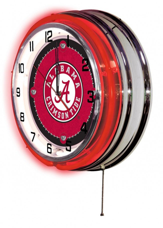 19" Clock Alabama Crimson Tide A-Script Logo Neon-Accented Clock - Man Cave Boutique