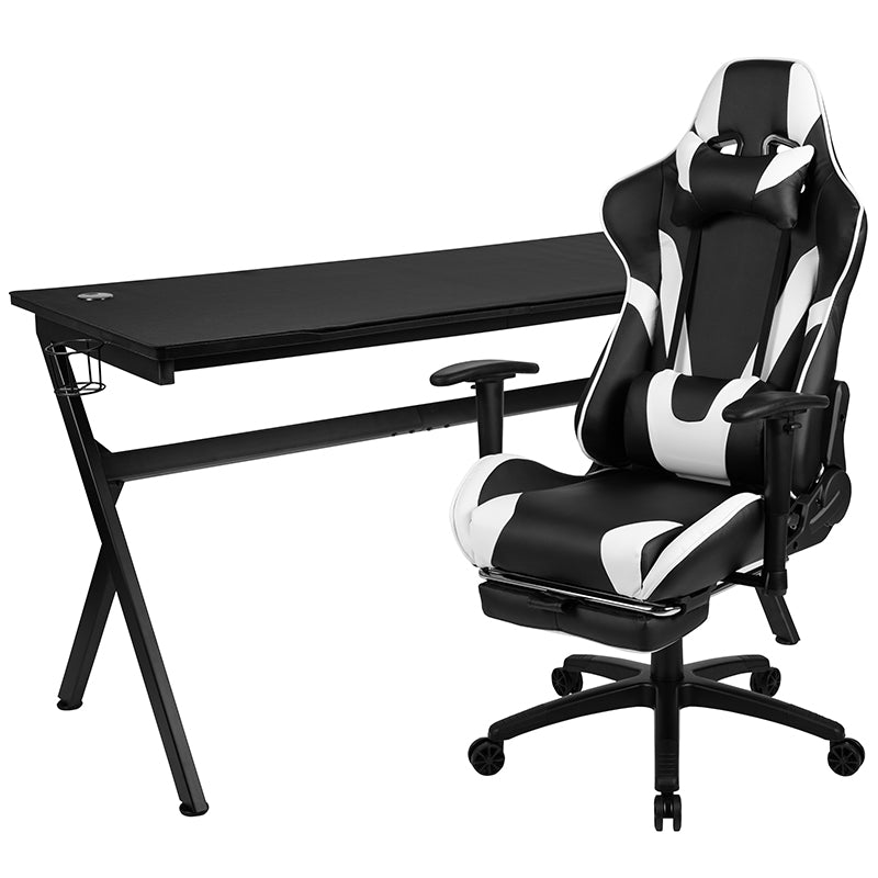 Gaming Desk & Chair Set - X30 Blk & White - Man Cave Boutique