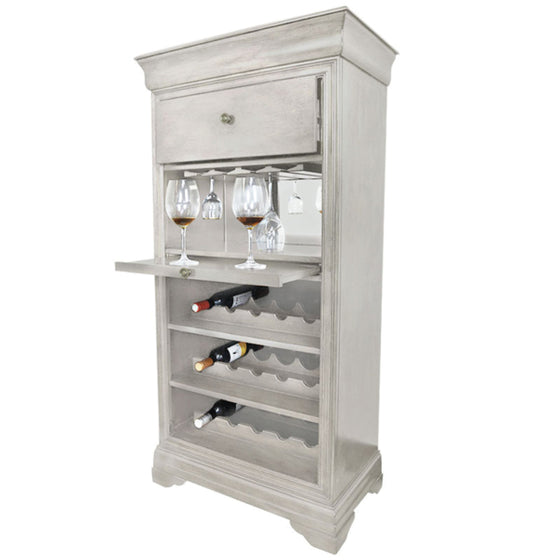 Bar Cabinet with Wine Rack - Antique White Finish - Man Cave Boutique