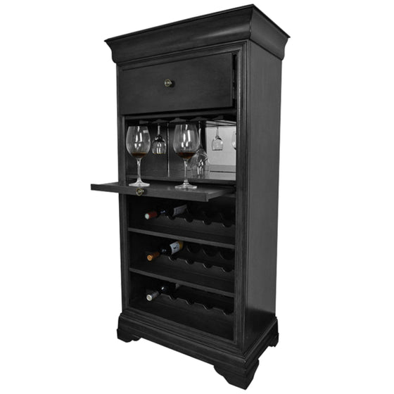 Bar Cabinet with Wine Rack - Black finish - Man Cave Boutique