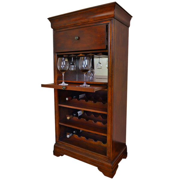 Bar Cabinet with Wine Rack - Chestnut Finish - Man Cave Boutique