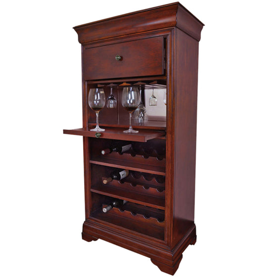 Bar Cabinet with Wine Rack with English Tudor Finish - Man Cave Boutique
