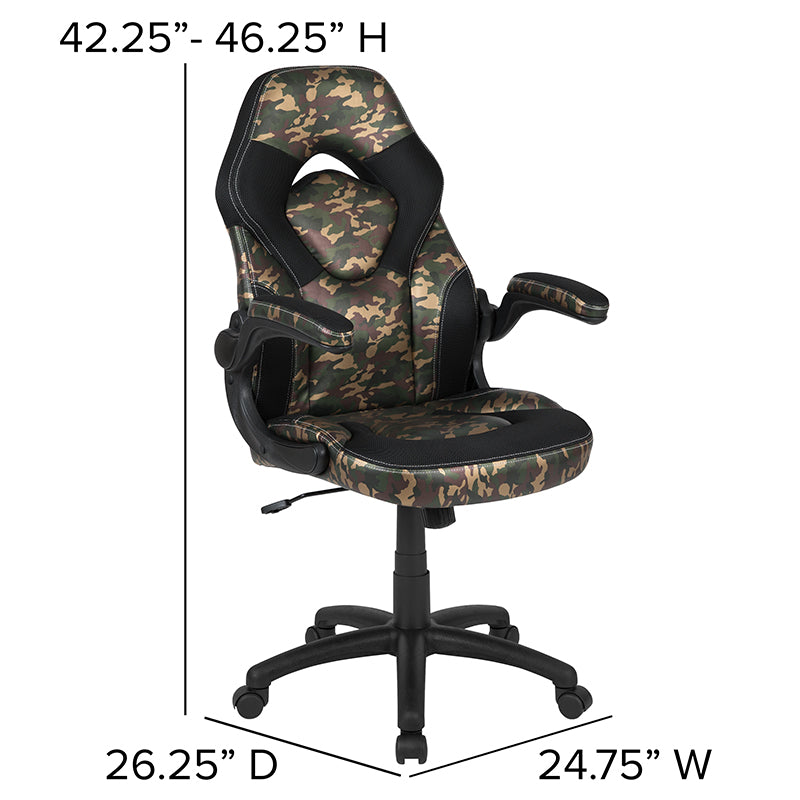 Gaming Chair Racing Style Ergonomic Adjustable Swivel Chair w/ Flip-up Arms - Camoflage - Man Cave Boutique