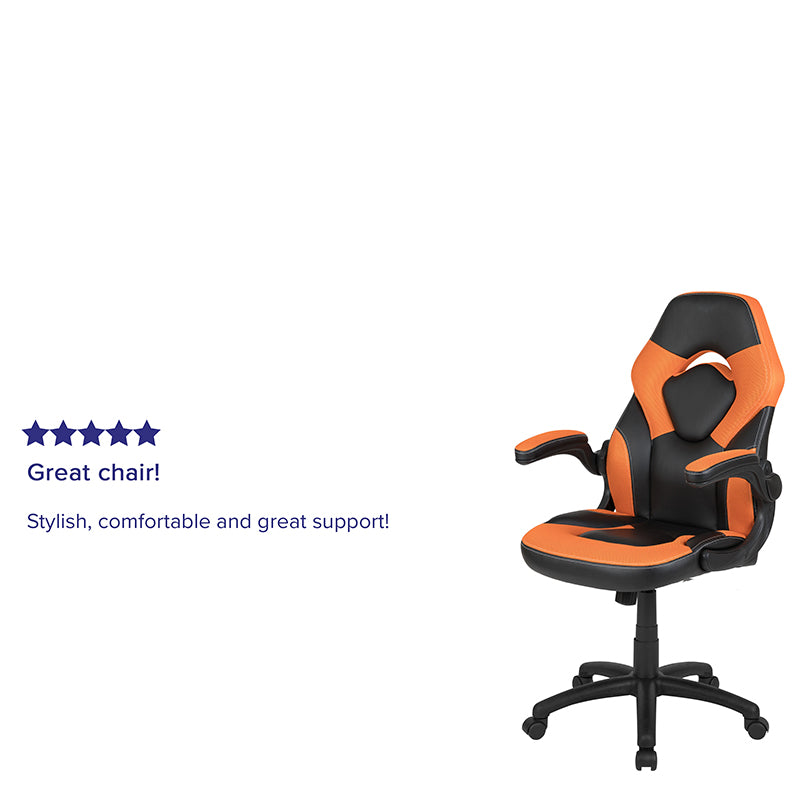 Gaming Chair Racing Style Ergonomic Adjustable Swivel Chair w/ Flip-up Arms - Orange - Man Cave Boutique