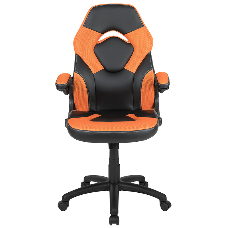 Gaming Chair Racing Style Ergonomic Adjustable Swivel Chair w/ Flip-up Arms - Orange - Man Cave Boutique