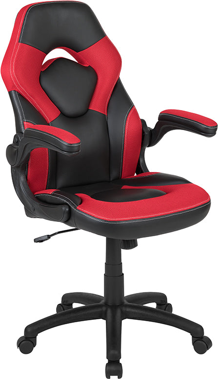 Gaming Chair Racing Style Ergonomic Adjustable Swivel Chair w/ Flip-up Arms - Red - Man Cave Boutique