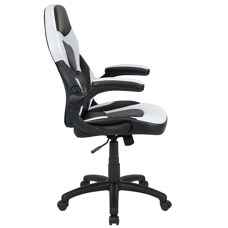 Gaming Chair Racing Style Ergonomic Adjustable Swivel Chair w/ Flip-up Arms - White - Man Cave Boutique
