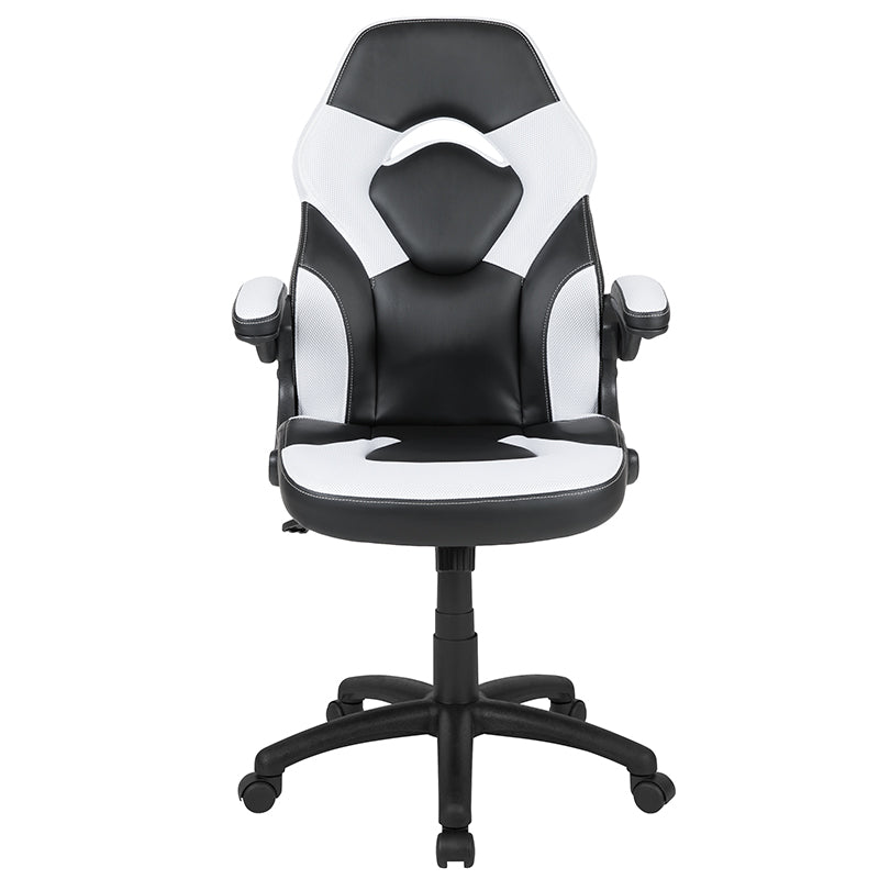 Gaming Chair Racing Style Ergonomic Adjustable Swivel Chair w/ Flip-up Arms - White - Man Cave Boutique