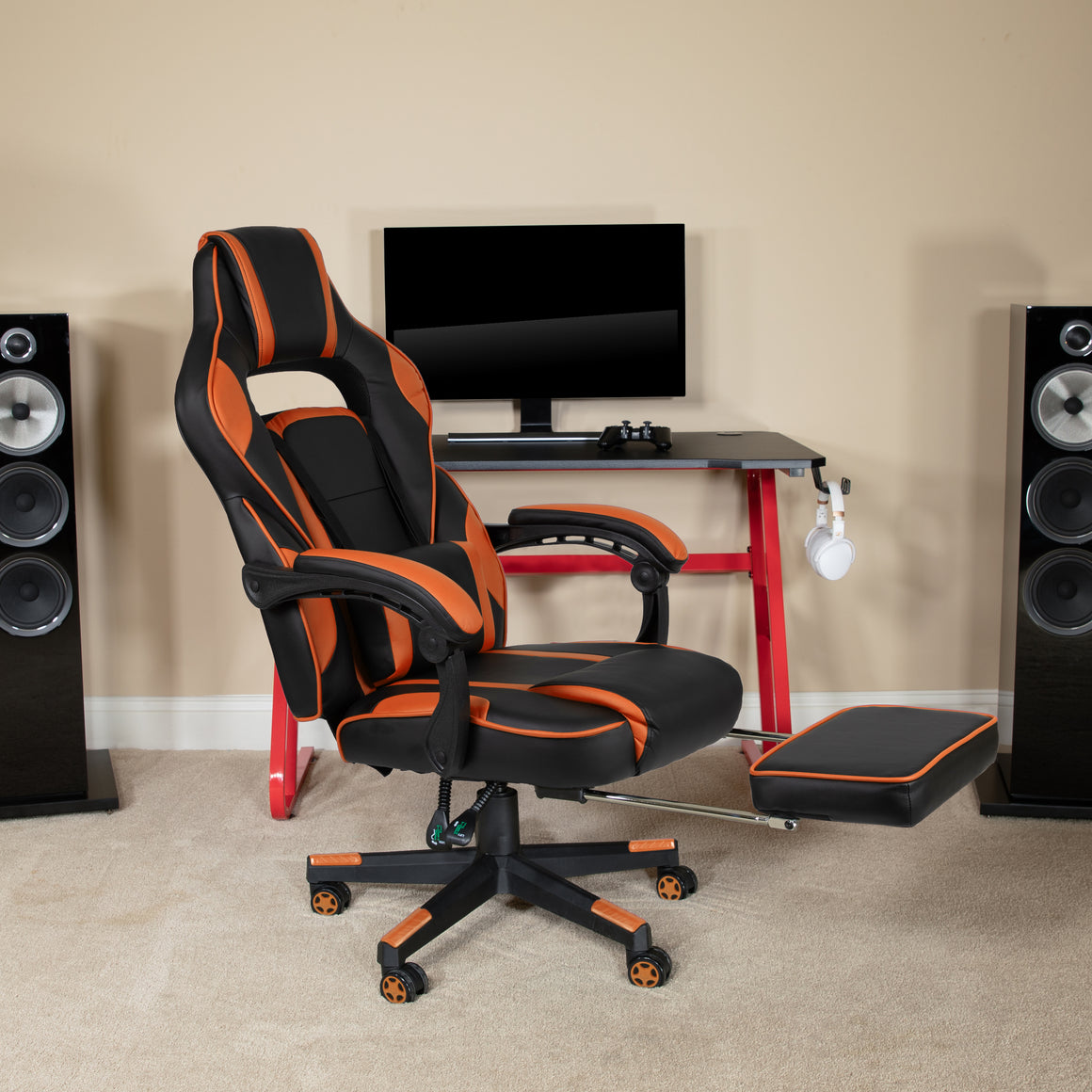 Gaming Racing Ergonomic Computer Chair with Massage - Orange - Man Cave Boutique