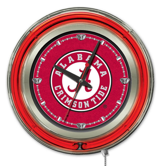 15" Alabama Crimson Tide Logo Neon-Accented Clock - Man Cave Boutique